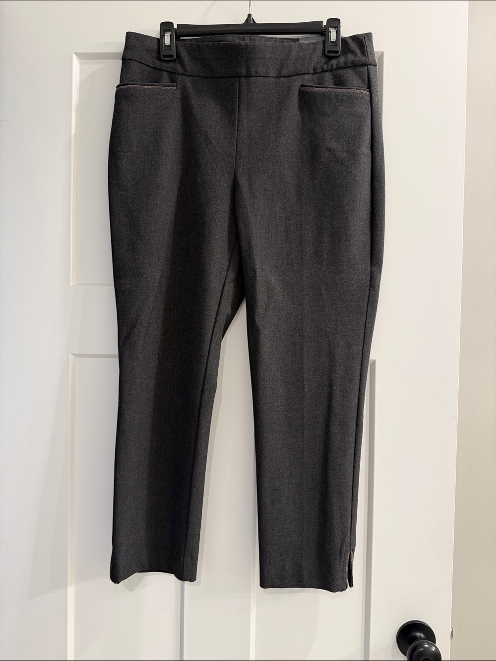 Chico's Charcoal with stone accents SO Slimming Brigette Slim-Leg Capris